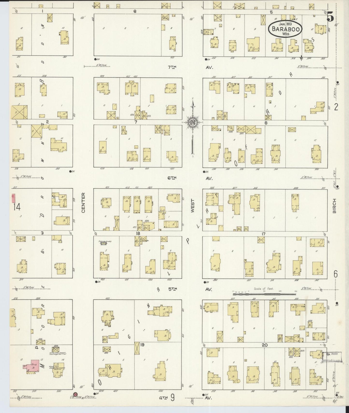 Sanborn Fire Insurance Map from Baraboo, Sauk County, Wisconsin (1913), Sheet #0005 - Complete Map Set gallery image, historic Sanborn map, vintage wall art, Wisconsin Wisconsin