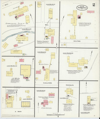 Sanborn Fire Insurance Map from Thomasville, Davidson County, North Carolina (1908), Sheet #0002 - Complete Map Set gallery image, historic Sanborn map, vintage wall art, North Carolina North Carolina
