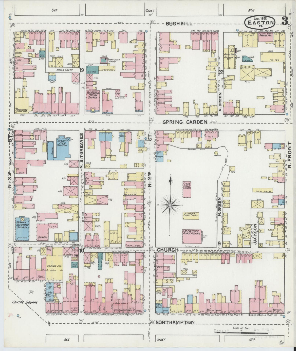 Sanborn Fire Insurance Map from Easton, Northampton County, Pennsylvania (1892), Sheet #0003 - Complete Map Set gallery image, historic Sanborn map, vintage wall art, Pennsylvania Pennsylvania