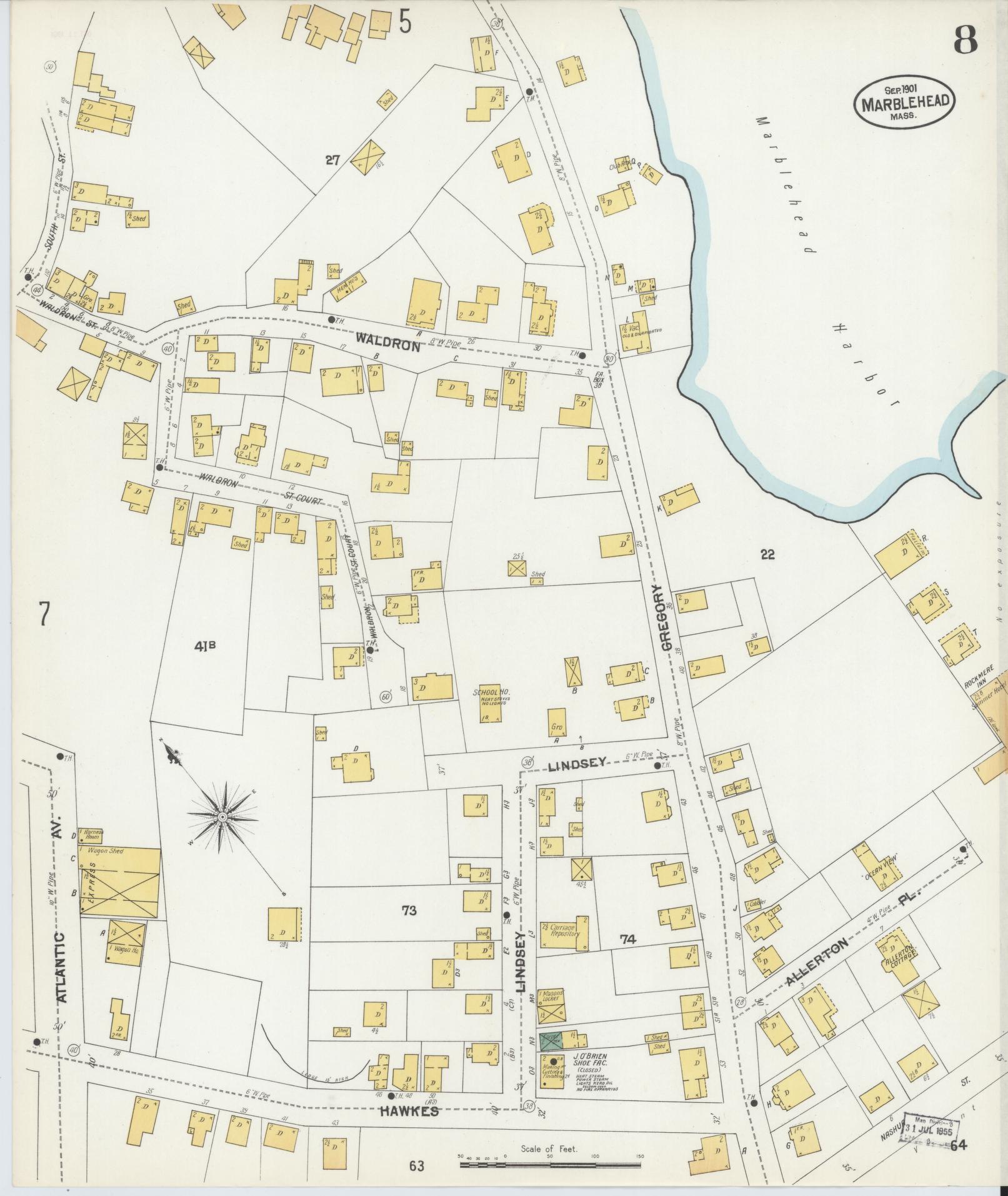 Sanborn Fire Insurance Map from Marblehead, Essex County, Massachusetts (1901), Sheet #0008 - Complete Map Set gallery image, historic Sanborn map, vintage wall art, Massachusetts Massachusetts