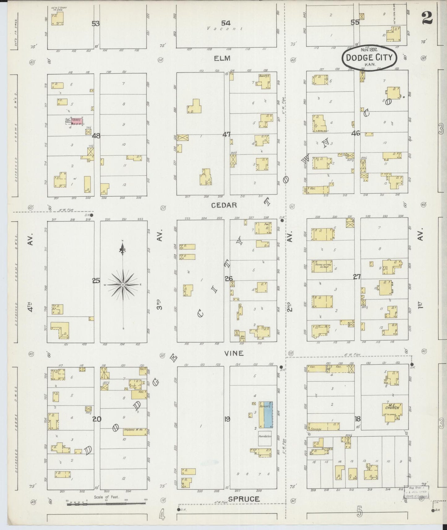 Sanborn Fire Insurance Map from Dodge City, Ford County, Kansas (1892), Sheet #0002 - Complete Map Set gallery image, historic Sanborn map, vintage wall art, Kansas Kansas