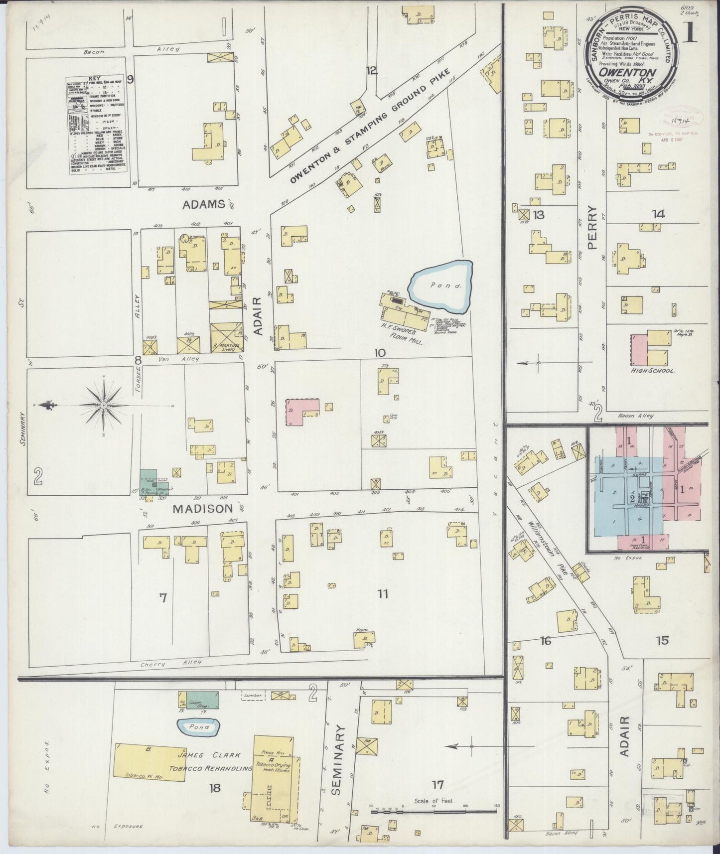 Sanborn Fire Insurance Map from Owenton, Owen County, Kentucky (1893), Sheet #0001 - Complete Map Set gallery image, historic Sanborn map, vintage wall art, Kentucky Kentucky