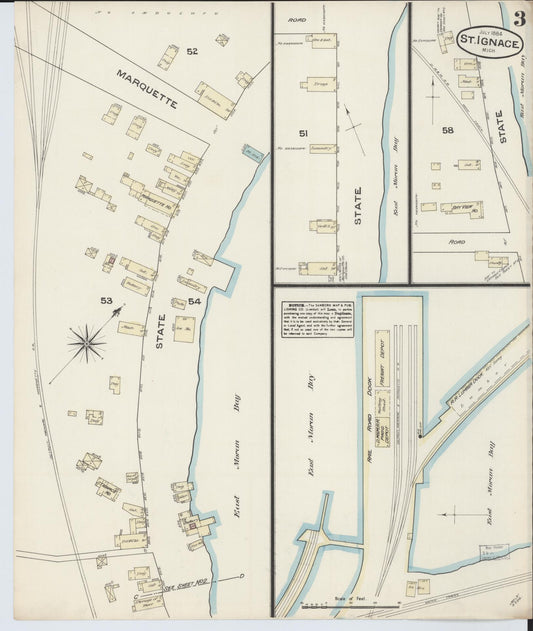 Sanborn Fire Insurance Map from Saint Ignace, Mackinac County, Michigan (1884), Sheet #0003 - Historic Sanborn Fire Insurance Map Print, vintage old map wall art, antique decor, genealogy gift, Michigan Michigan map