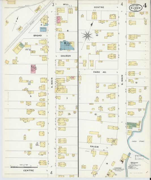 Sanborn Fire Insurance Map from Elmer, Salem County, New Jersey (1908), Sheet #0004 - Historic Sanborn Fire Insurance Map Print, vintage old map wall art, antique decor, genealogy gift, New Jersey New Jersey map