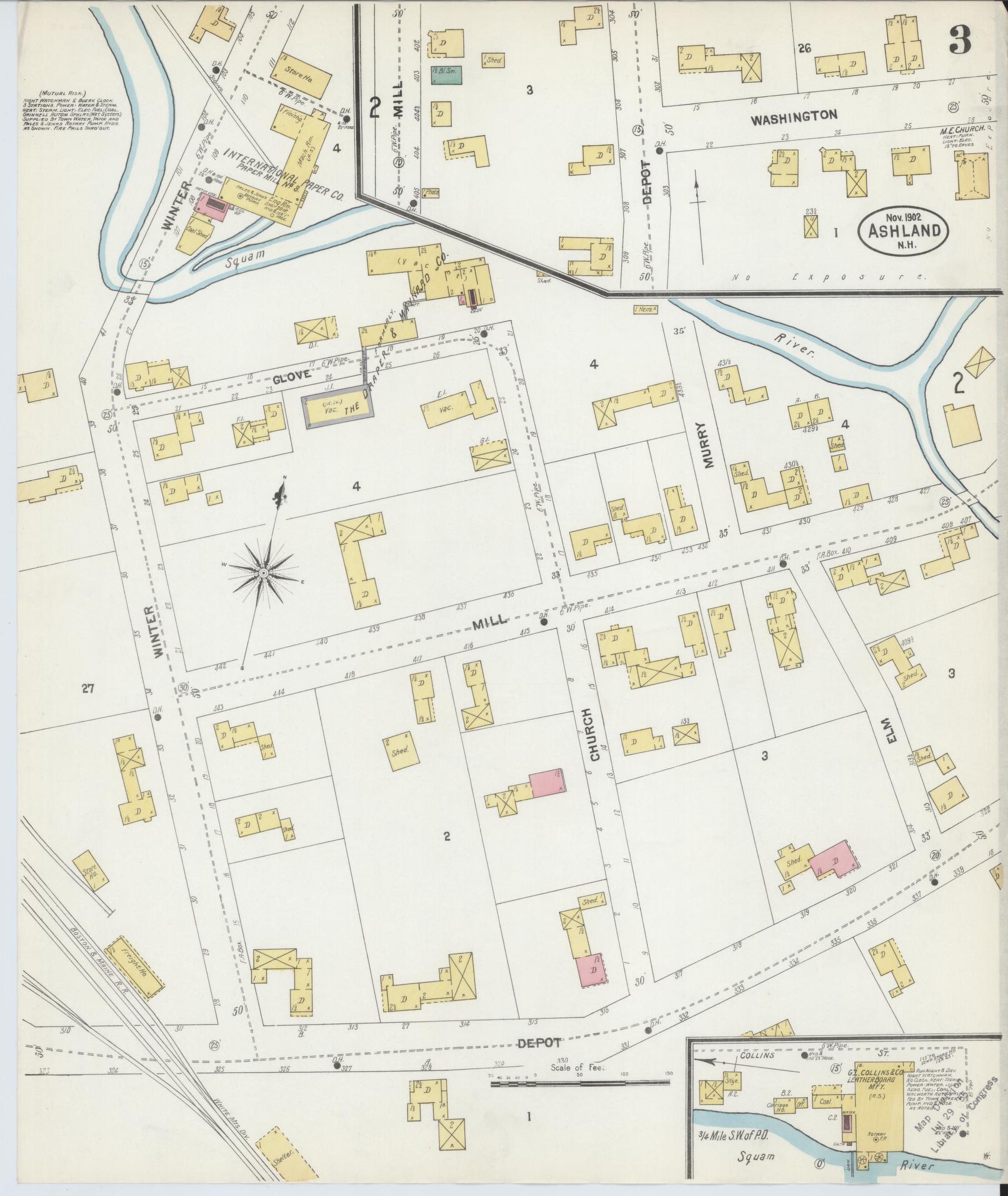 Sanborn Fire Insurance Map from Ashland, Grafton County, New Hampshire (1902), Sheet #0003 - Historic Sanborn Fire Insurance Map Print, vintage old map wall art, antique decor, genealogy gift, New Hampshire New Hampshire map