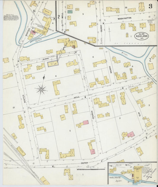 Sanborn Fire Insurance Map from Ashland, Grafton County, New Hampshire (1902), Sheet #0003 - Historic Sanborn Fire Insurance Map Print, vintage old map wall art, antique decor, genealogy gift, New Hampshire New Hampshire map