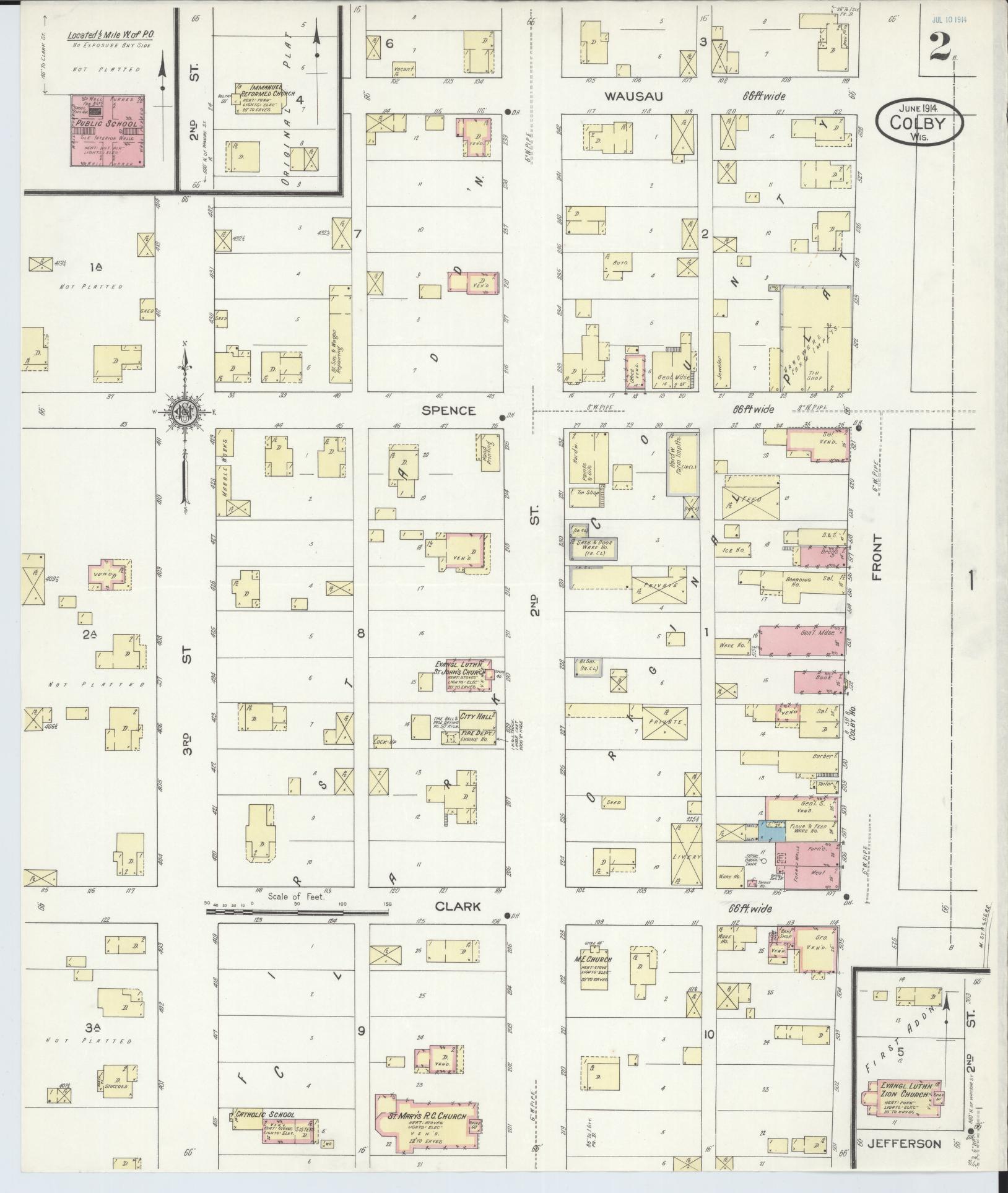 Sanborn Fire Insurance Map from Colby, Clark and Marathon Counties, Wisconsin (1914), Sheet #0002 - Complete Map Set gallery image, historic Sanborn map, vintage wall art, Wisconsin Wisconsin