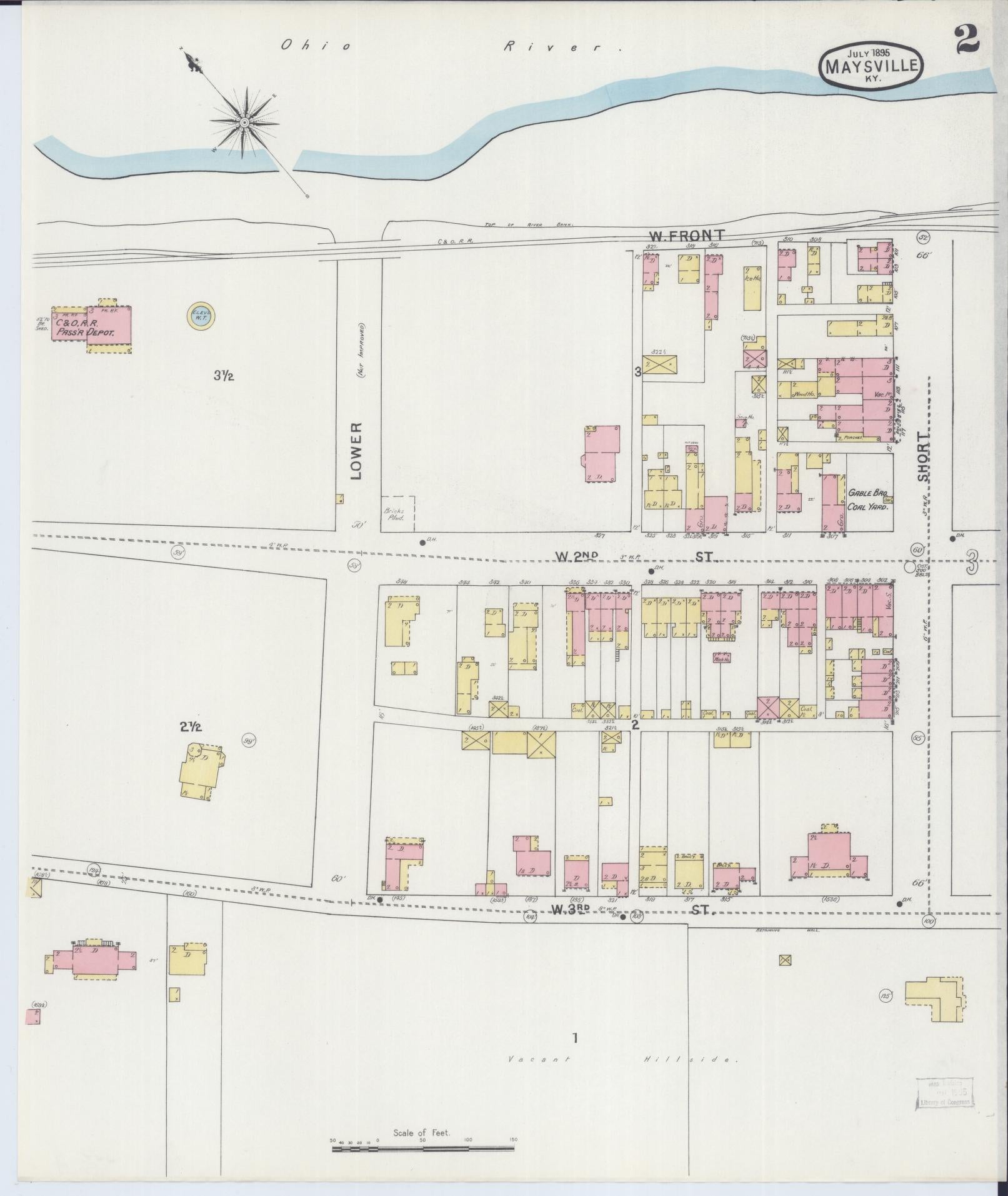 Sanborn Fire Insurance Map from Maysville, Mason County, Kentucky (1895), Sheet #0002 - Historic Sanborn Fire Insurance Map Print, vintage old map wall art, antique decor, genealogy gift, Kentucky Kentucky map