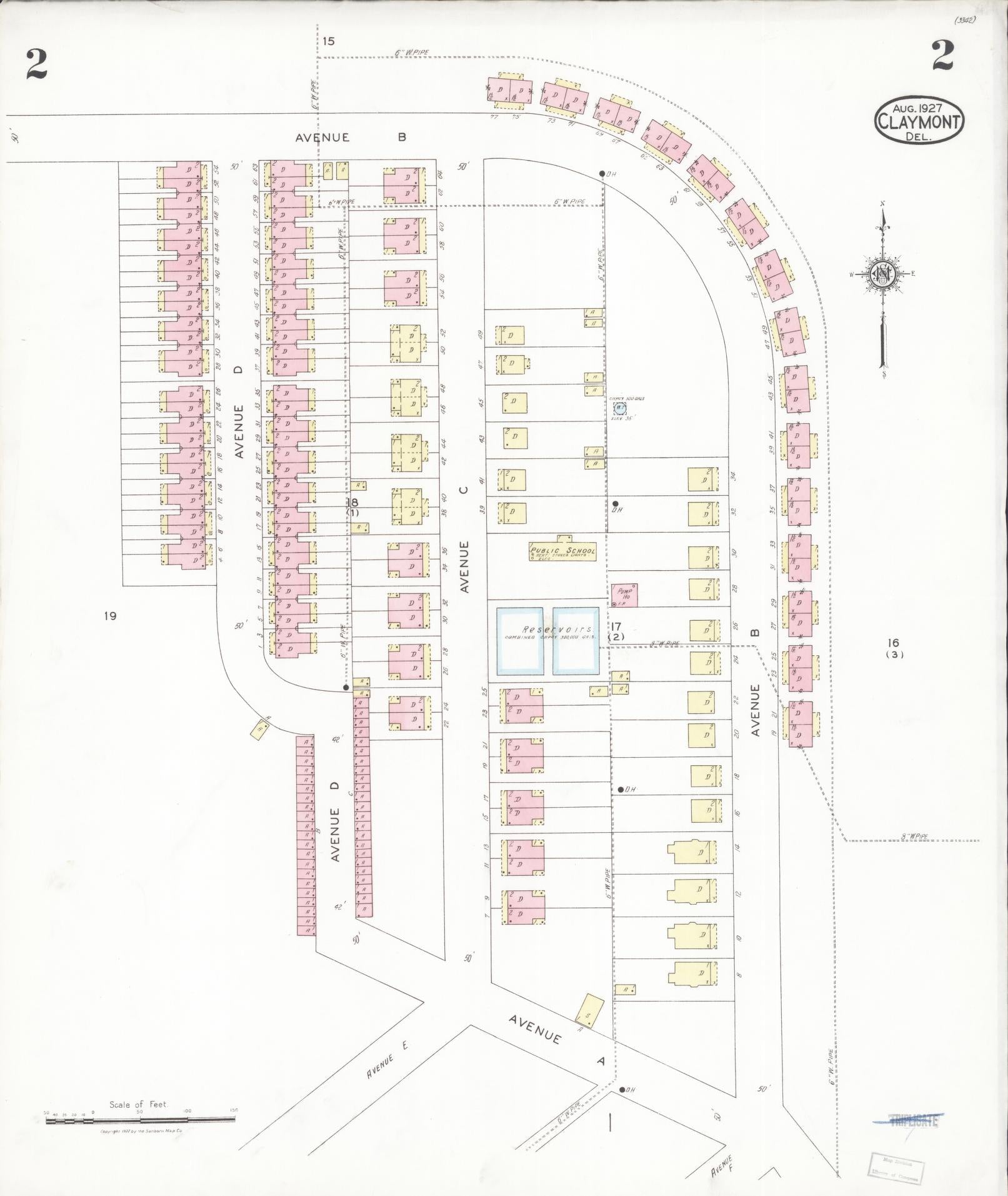 Sanborn Fire Insurance Map from Claymont, New Castle County, Delaware (1927), Sheet #0002 - Historic Sanborn Fire Insurance Map Print, vintage old map wall art, antique decor, genealogy gift, Delaware Delaware map