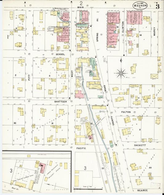 Sanborn Fire Insurance Map from Waukon, Allamakee County, Iowa (1897), Sheet #0003 - Historic Sanborn Fire Insurance Map Print, vintage old map wall art