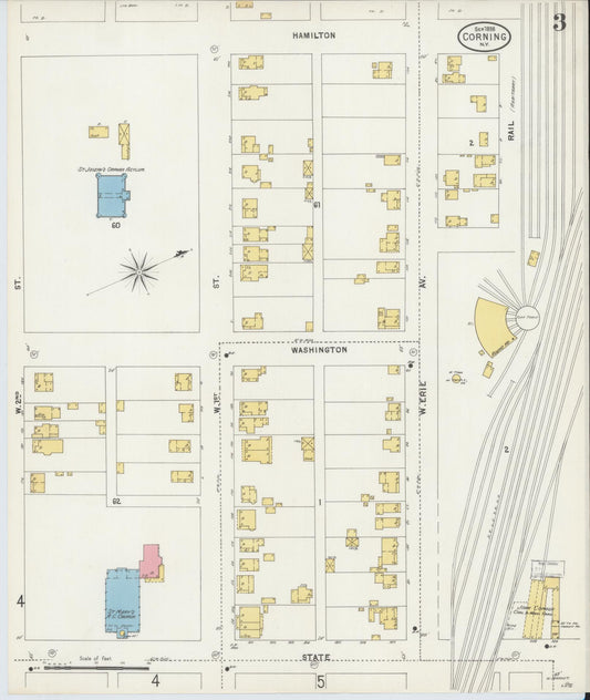 Sanborn Fire Insurance Map from Corning, Steuben County, New York (1898), Sheet #0003 - Historic Sanborn Fire Insurance Map Print, vintage old map wall art, antique decor, genealogy gift, New York New York map