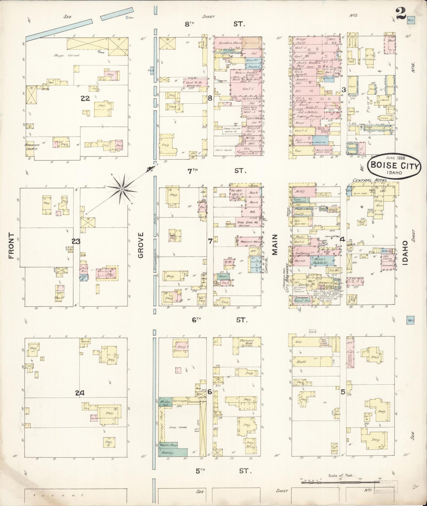 Sanborn Fire Insurance Map from Boise, Ada County, Idaho (1888), Sheet #0002 - Complete Map Set gallery image, historic Sanborn map, vintage wall art, Idaho Idaho