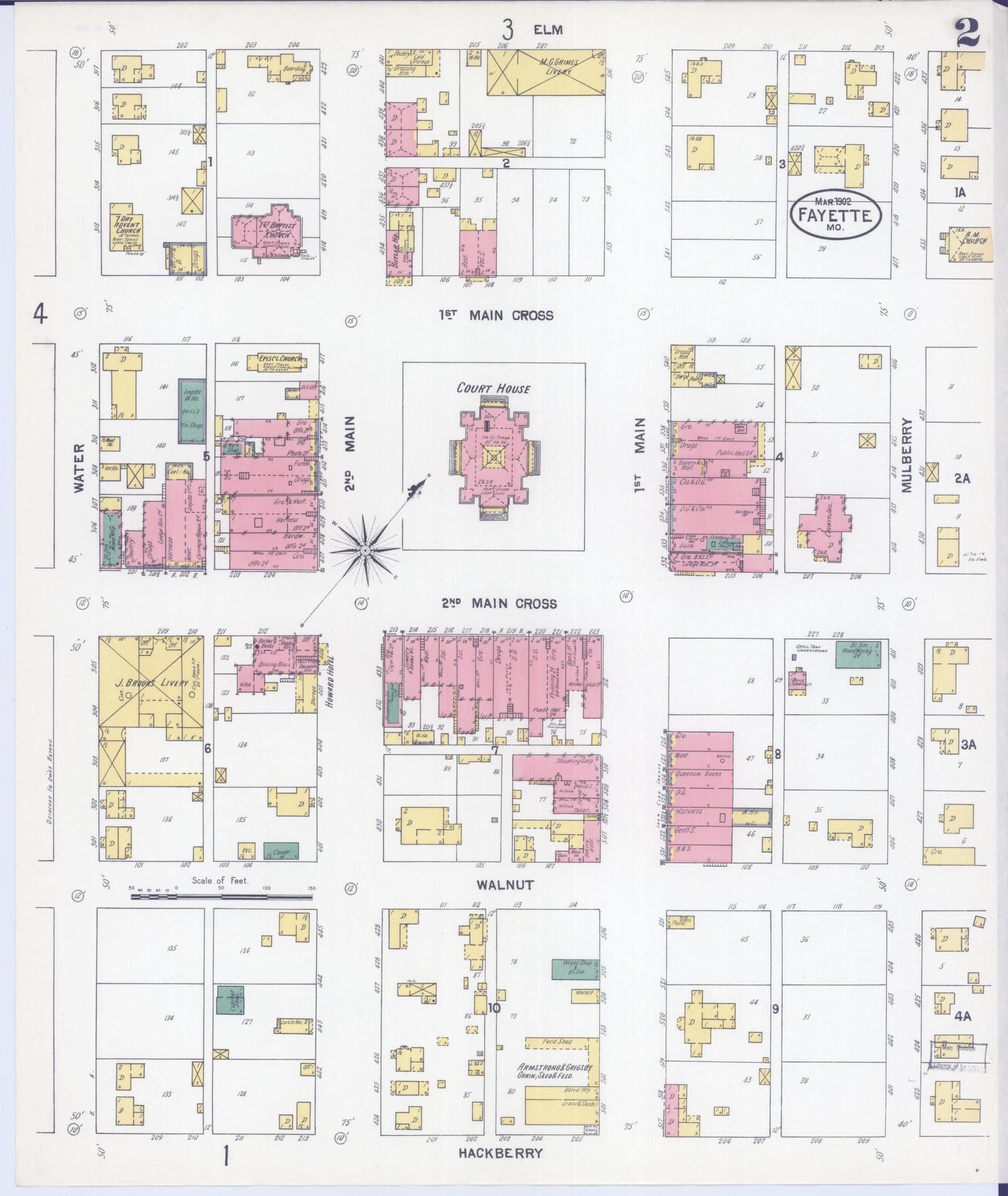 Sanborn Fire Insurance Map from Fayette, Howard County, Missouri (1902), Sheet #0002 - Complete Map Set gallery image, historic Sanborn map, vintage wall art, Missouri Missouri