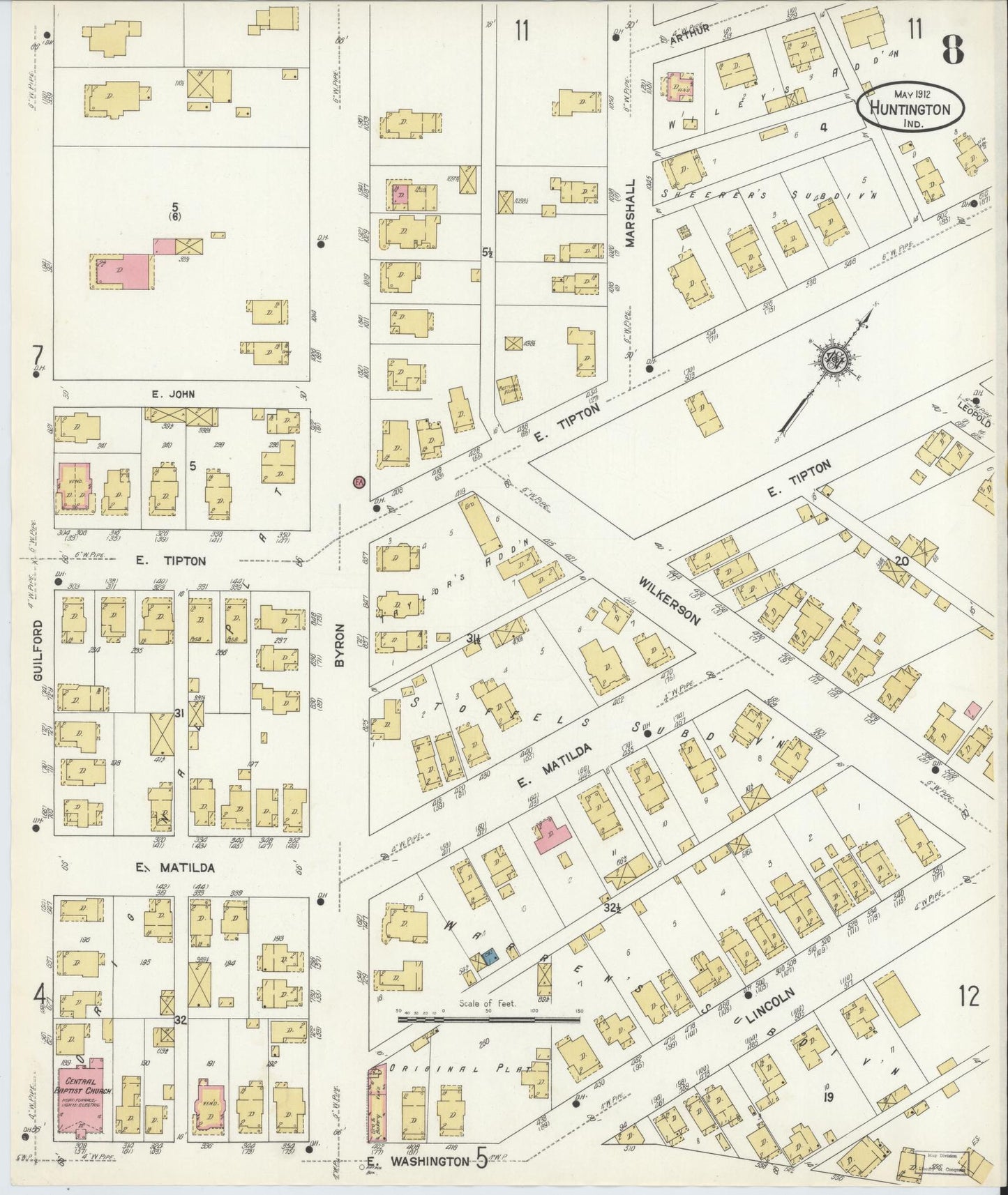 Sanborn Fire Insurance Map from Huntington, Huntington County, Indiana (1912), Sheet #0008 - Complete Map Set gallery image, historic Sanborn map, vintage wall art, Indiana Indiana