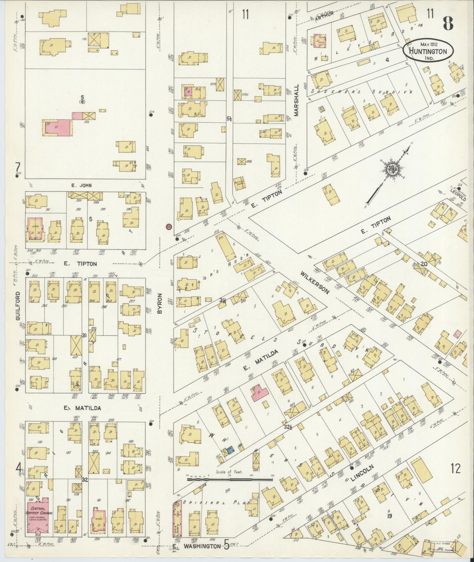 Sanborn Fire Insurance Map from Huntington, Huntington County, Indiana (1912), Sheet #0008 - Complete Map Set gallery image, historic Sanborn map, vintage wall art, Indiana Indiana