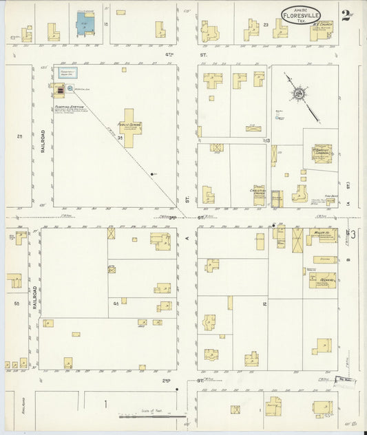 Sanborn Fire Insurance Map from Floresville, Wilson County, Texas (1912), Sheet #0002 - Historic Sanborn Fire Insurance Map Print, vintage old map wall art, antique decor, genealogy gift, Texas Texas map