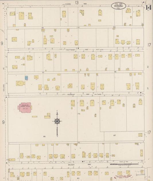 Sanborn Fire Insurance Map from Dinuba, Tulare County, California (1920), Sheet #0014 - Historic Sanborn Fire Insurance Map Print, vintage old map wall art, antique decor, genealogy gift, California California map