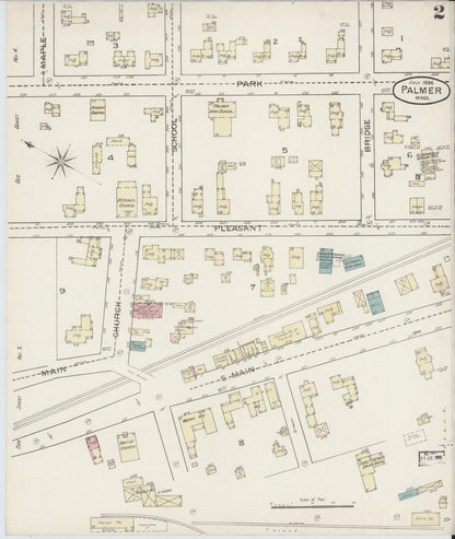 Sanborn Fire Insurance Map from Palmer, Hampden County, Massachusetts (1886), Sheet #0002 - Historic Sanborn Fire Insurance Map Print, vintage old map wall art, antique decor, genealogy gift, Massachusetts Massachusetts map