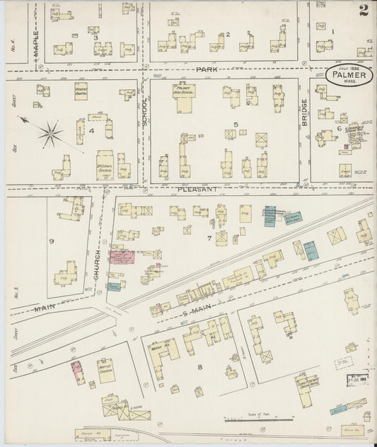 Sanborn Fire Insurance Map from Palmer, Hampden County, Massachusetts (1886), Sheet #0002 - Historic Sanborn Fire Insurance Map Print, vintage old map wall art, antique decor, genealogy gift, Massachusetts Massachusetts map