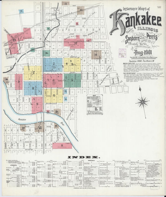 Sanborn Fire Insurance Map from Kankakee, Kankakee County, Illinois (1901), Sheet #0001 - Complete Map Set gallery image, historic Sanborn map, vintage wall art, Illinois Illinois