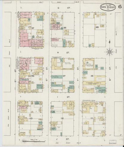 Sanborn Fire Insurance Map from San Diego, San Diego County, California (1887), Sheet #0006 - Complete Map Set gallery image, historic Sanborn map, vintage wall art, California California