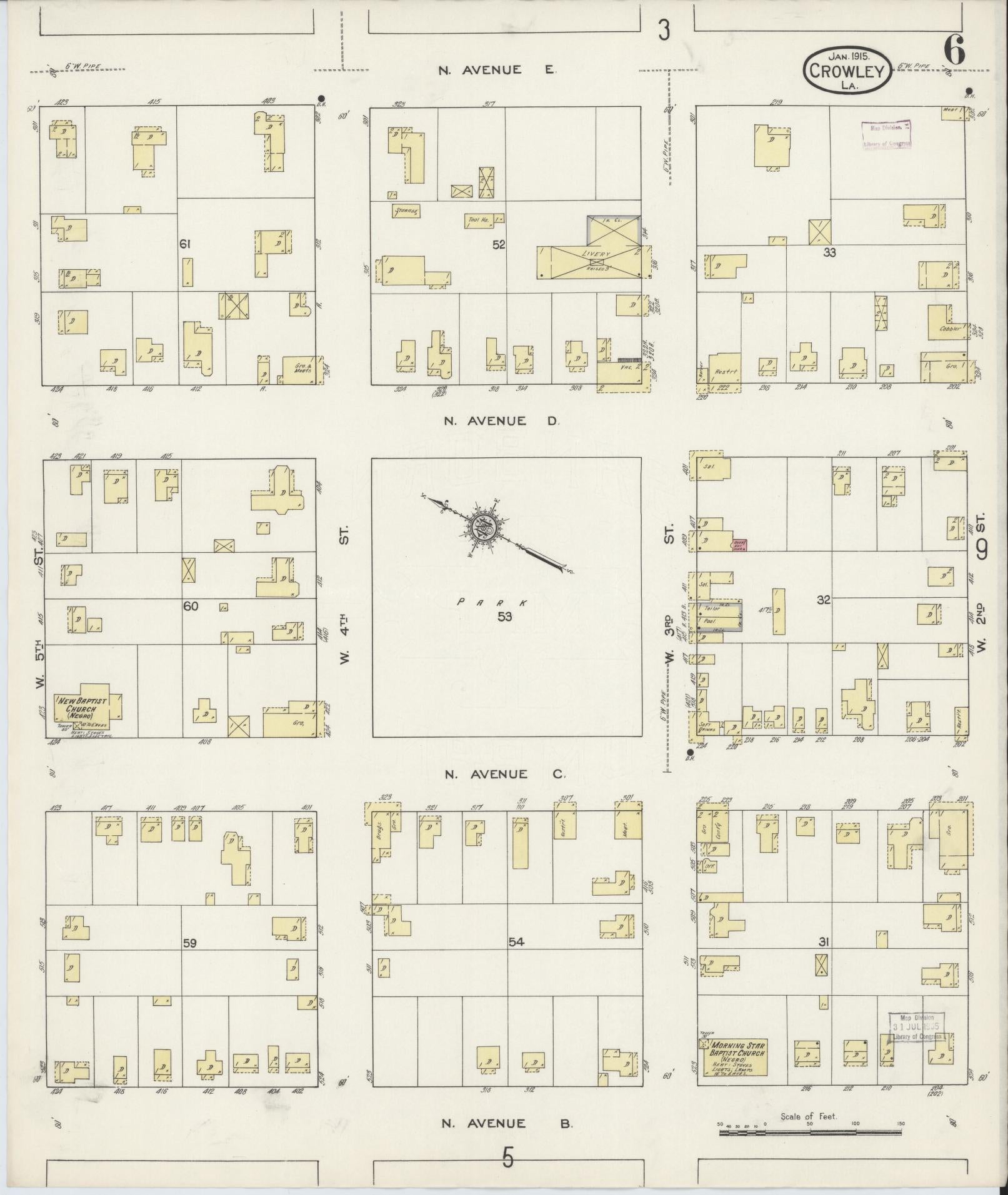 Sanborn Fire Insurance Map from Crowley, Acadia Parish, Louisiana (1915), Sheet #0006 - Historic Sanborn Fire Insurance Map Print, vintage old map wall art, antique decor, genealogy gift, Louisiana Louisiana map