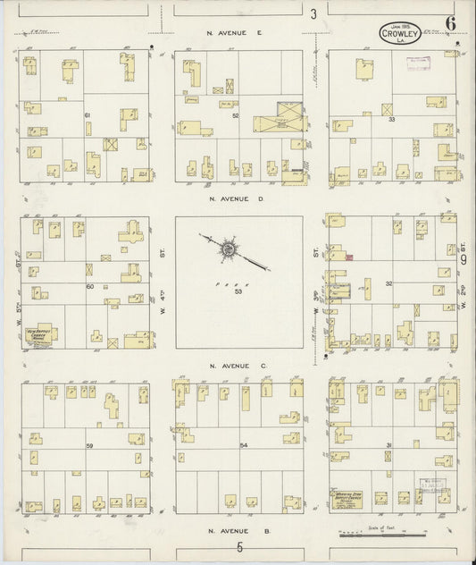 Sanborn Fire Insurance Map from Crowley, Acadia Parish, Louisiana (1915), Sheet #0006 - Historic Sanborn Fire Insurance Map Print, vintage old map wall art, antique decor, genealogy gift, Louisiana Louisiana map