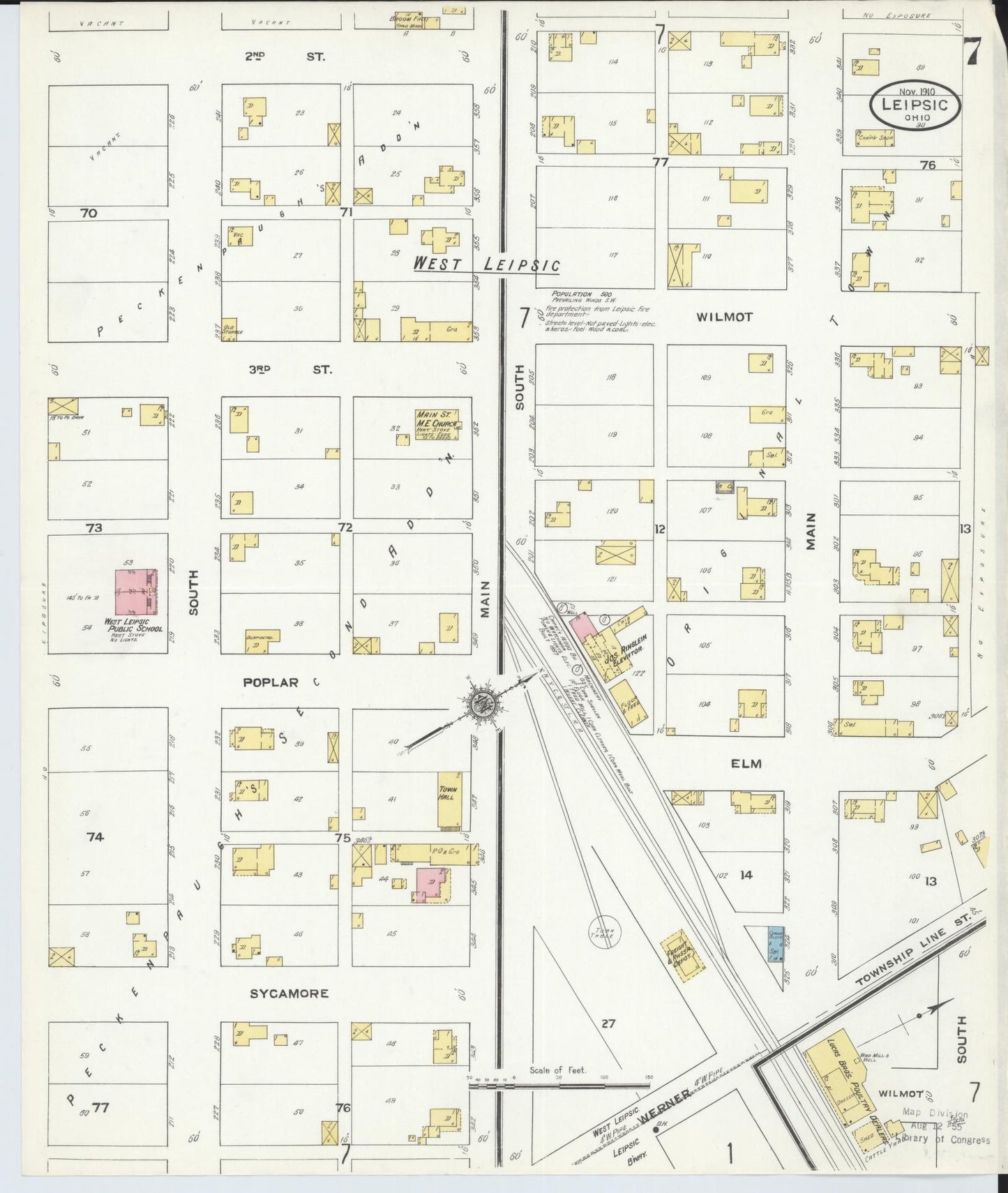 Sanborn Fire Insurance Map from Leipsic, Putnam County, Ohio (1910), Sheet #0007 - Historic Sanborn Fire Insurance Map Print, vintage old map wall art, antique decor, genealogy gift, Ohio Ohio map