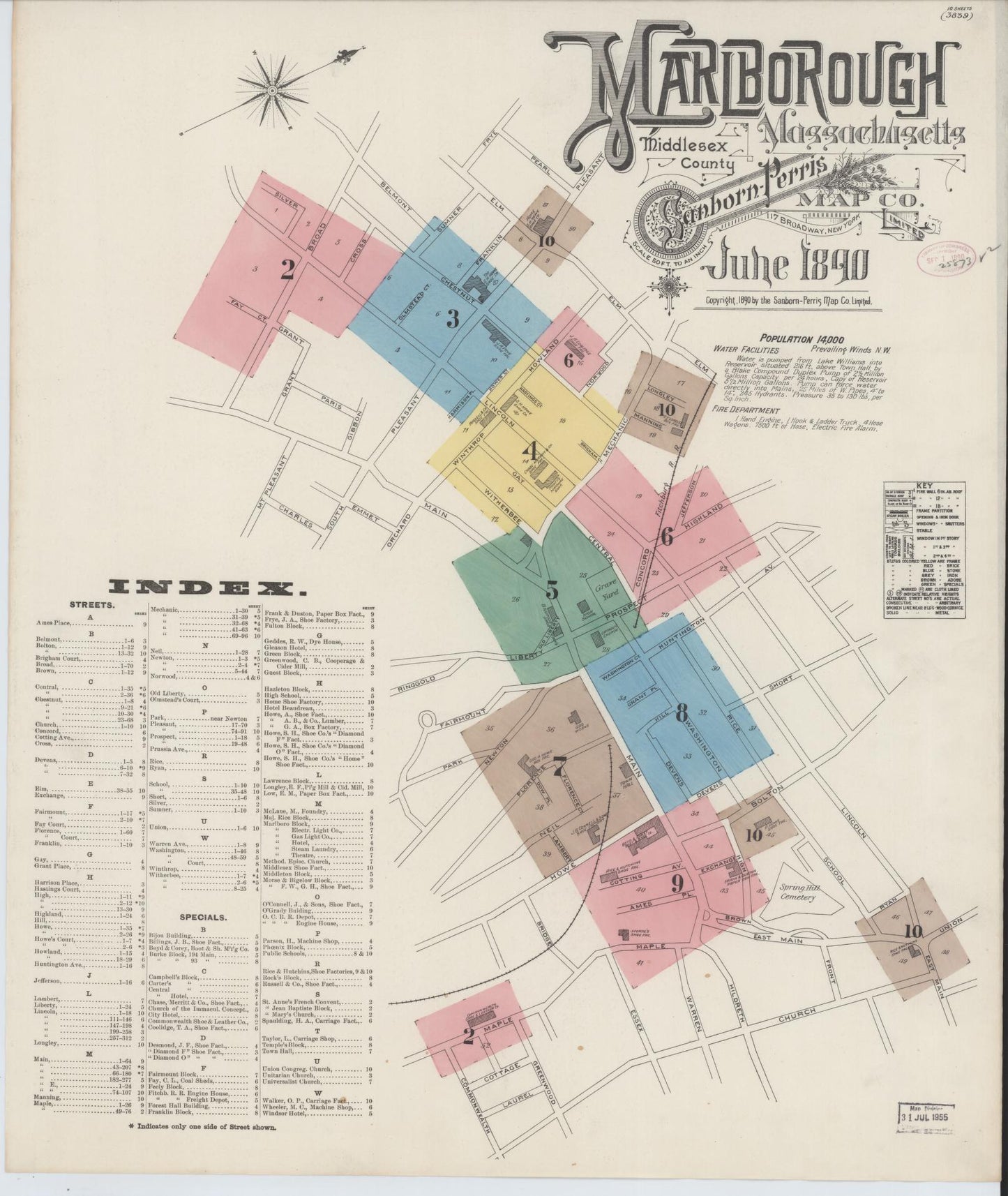Sanborn Fire Insurance Map from Marlborough, Middlesex County, Massachusetts (1890), Sheet #0001 - Complete Map Set gallery image, historic Sanborn map, vintage wall art, Massachusetts Massachusetts