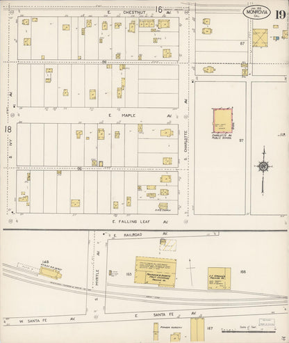 Sanborn Fire Insurance Map from Monrovia, Los Angeles County, California (1913), Sheet #0019 - Complete Map Set gallery image, historic Sanborn map, vintage wall art, California California