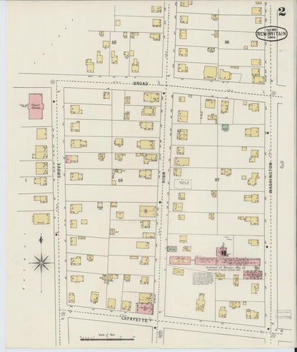 Sanborn Fire Insurance Map from New Britain, Hartford County, Connecticut (1895), Sheet #0002 - Complete Map Set gallery image, historic Sanborn map, vintage wall art, Connecticut Connecticut