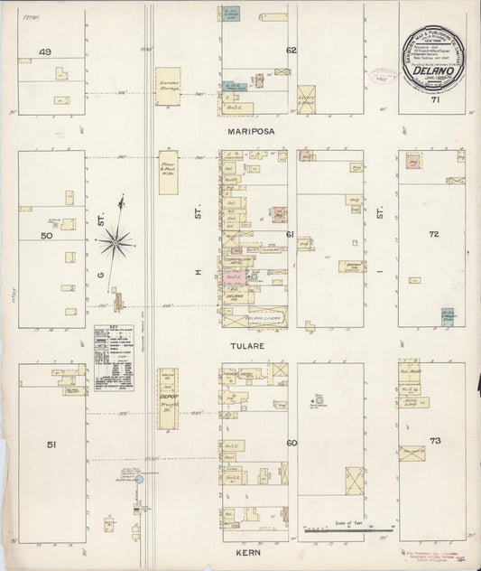 Sanborn Fire Insurance Map from Delano, Kern County, California (1888), Sheet #0001 - Historic Sanborn Fire Insurance Map Print, vintage old map wall art, antique decor, genealogy gift, California California map