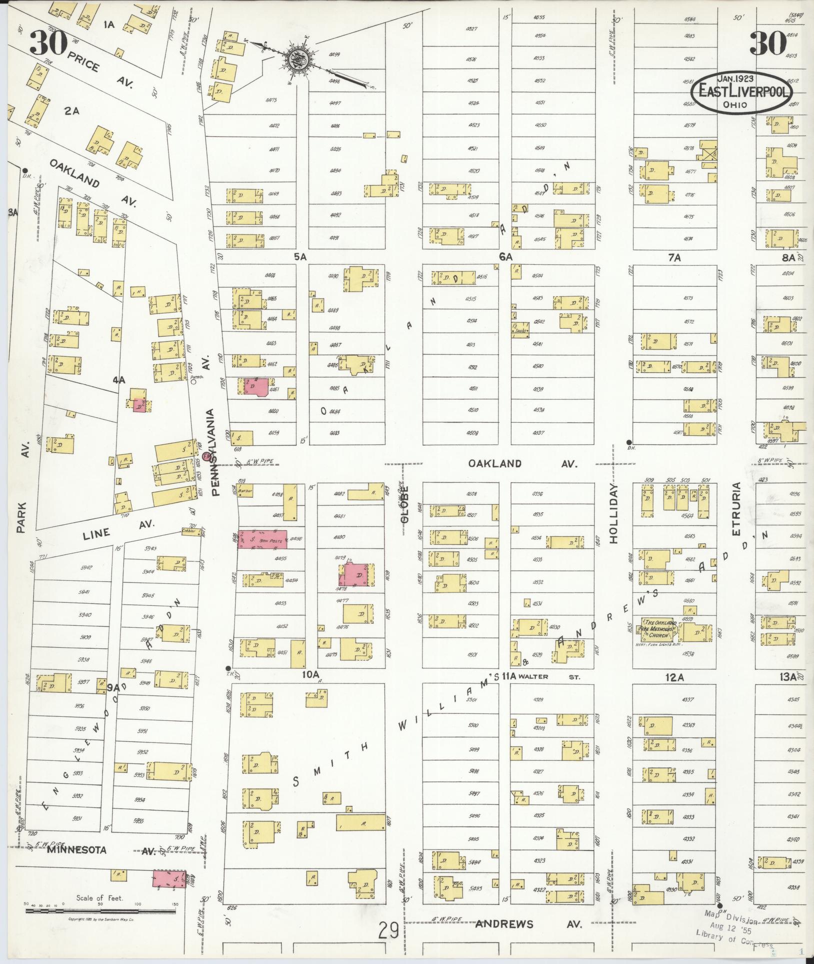 Sanborn Fire Insurance Map from East Liverpool, Columbiana County, Ohio (1923), Sheet #0030 - Historic Sanborn Fire Insurance Map Print, vintage old map wall art, antique decor, genealogy gift, Ohio Ohio map