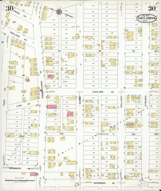 Sanborn Fire Insurance Map from East Liverpool, Columbiana County, Ohio (1923), Sheet #0030 - Historic Sanborn Fire Insurance Map Print, vintage old map wall art, antique decor, genealogy gift, Ohio Ohio map