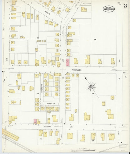 Sanborn Fire Insurance Map from Waycross, Ware County, Georgia (1908), Sheet #0003 - Complete Map Set gallery image, historic Sanborn map, vintage wall art, Georgia Georgia