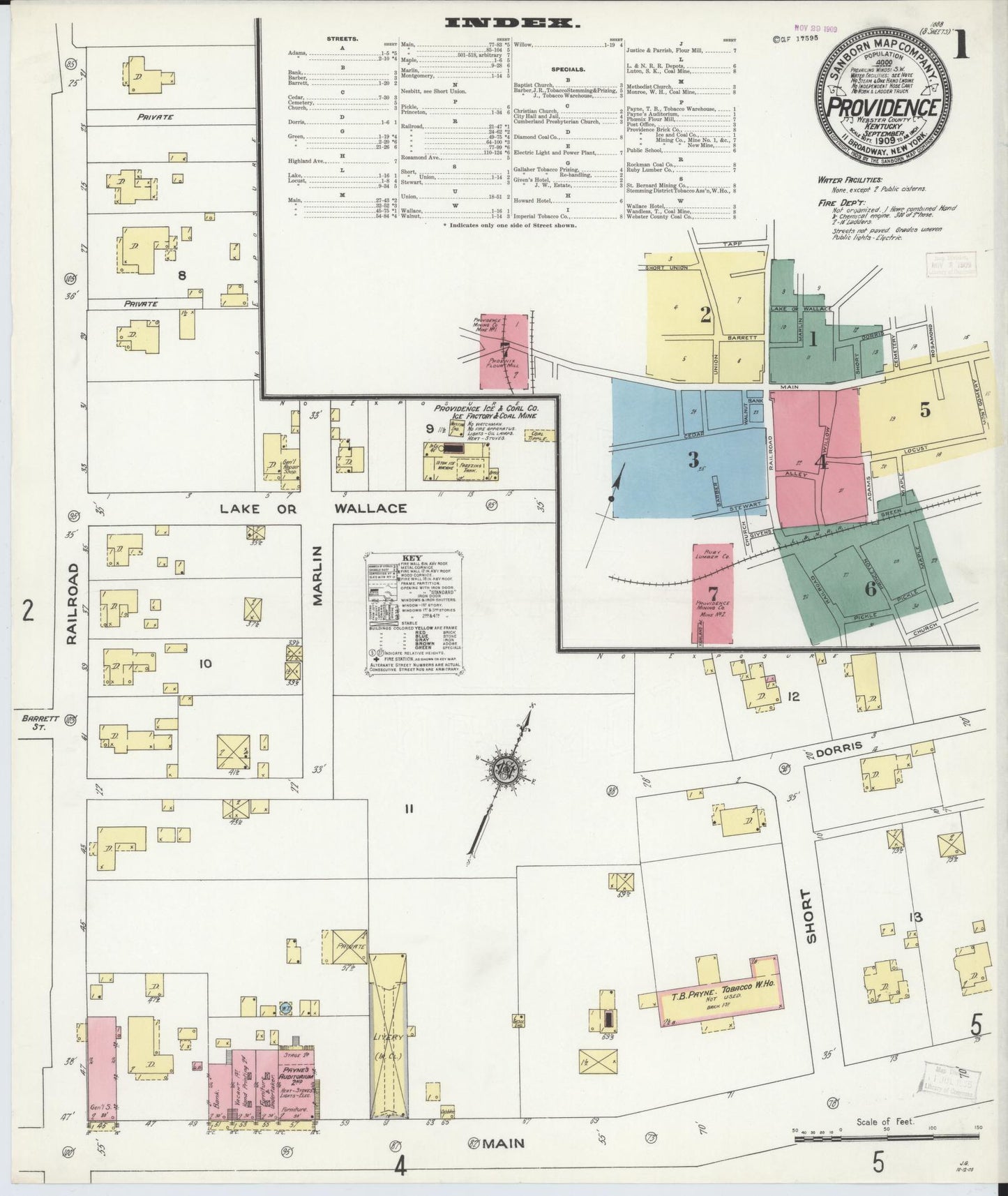 Sanborn Fire Insurance Map from Providence, Webster County, Kentucky (1909), Sheet #0001 - Complete Map Set gallery image, historic Sanborn map, vintage wall art, Kentucky Kentucky