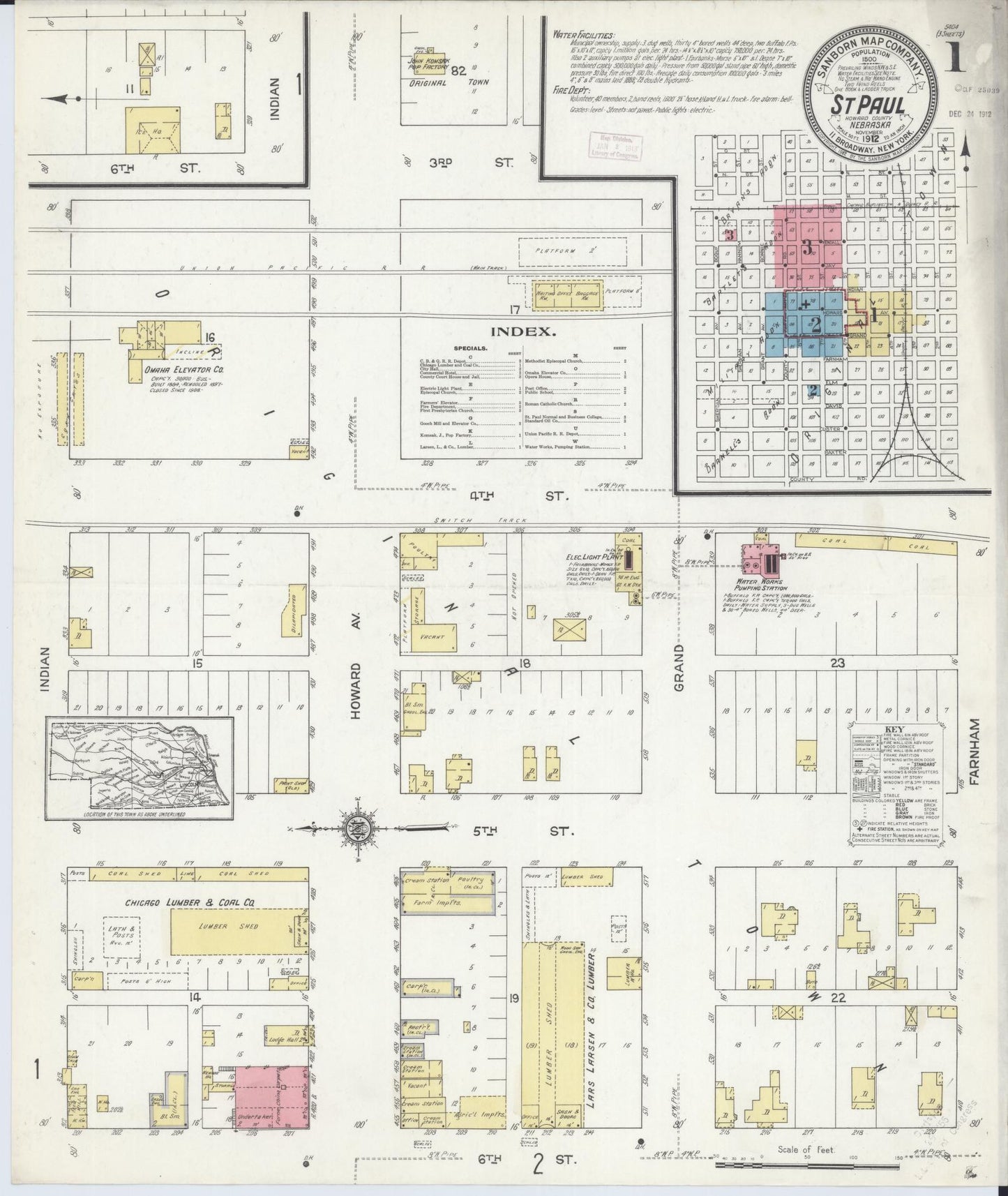 Sanborn Fire Insurance Map from Saint Paul, Howard County, Nebraska (1912), Sheet #0001 - Complete Map Set gallery image, historic Sanborn map, vintage wall art, Nebraska Nebraska