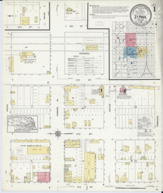 Sanborn Fire Insurance Map from Saint Paul, Howard County, Nebraska (1912), Sheet #0001 - Complete Map Set gallery image, historic Sanborn map, vintage wall art, Nebraska Nebraska