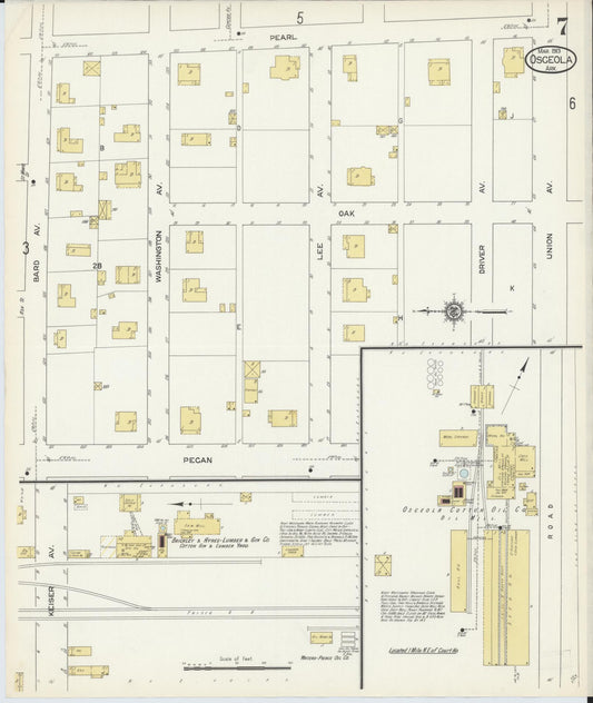 Sanborn Fire Insurance Map from Osceola, Mississippi County, Arkansas (1913), Sheet #0007 - Historic Sanborn Fire Insurance Map Print, vintage old map wall art, antique decor, genealogy gift, Arkansas Arkansas map