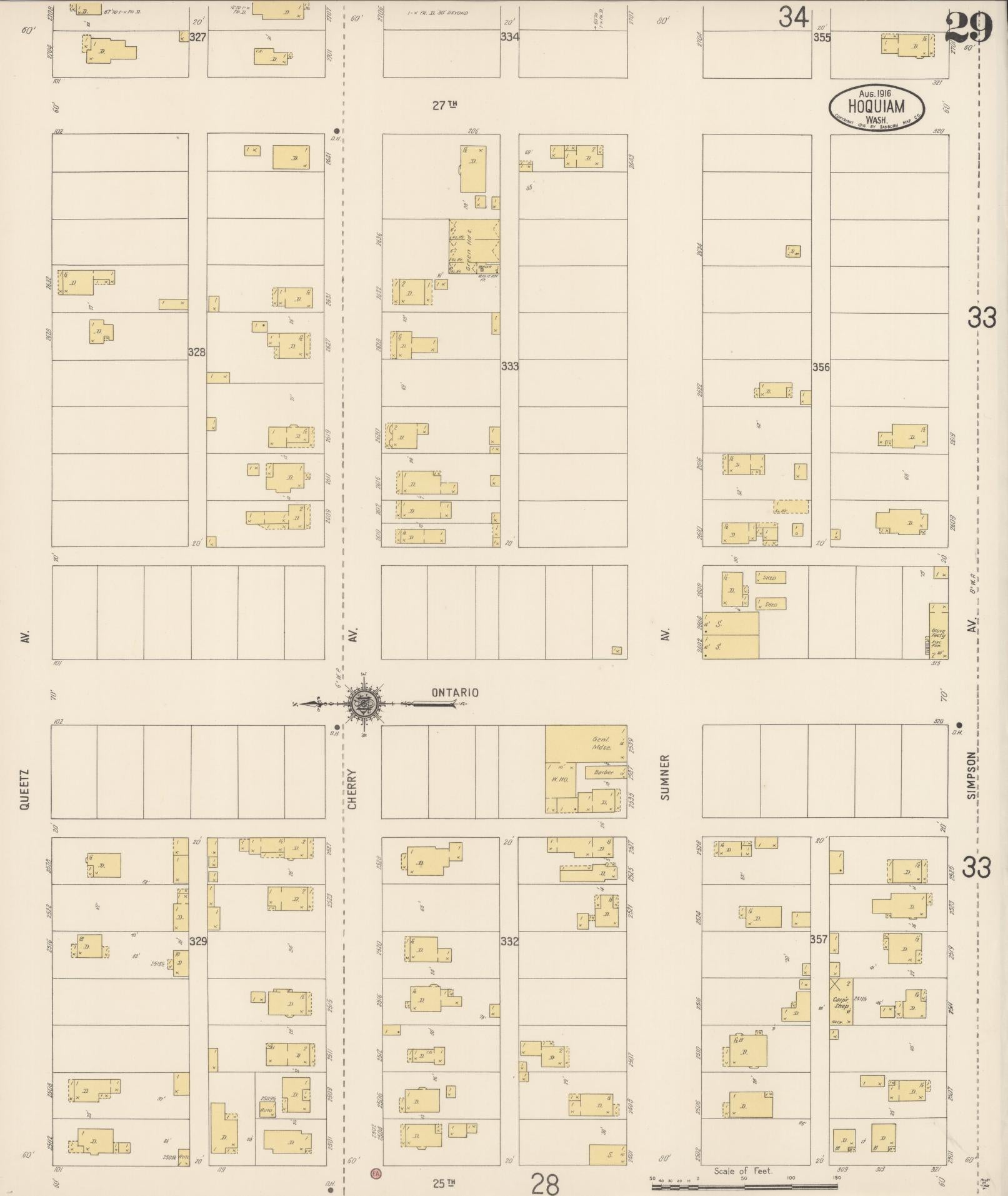 Sanborn Fire Insurance Map from Hoquiam, Grays Harbor County, Washington (1916), Sheet #0029 - Complete Map Set gallery image, historic Sanborn map, vintage wall art, Washington Washington