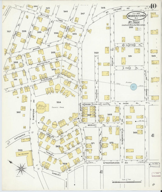 Sanborn Fire Insurance Map from Morristown, Morris County, New Jersey (1909), Sheet #0040 - Historic Sanborn Fire Insurance Map Print, vintage old map wall art, antique decor, genealogy gift, New Jersey New Jersey map