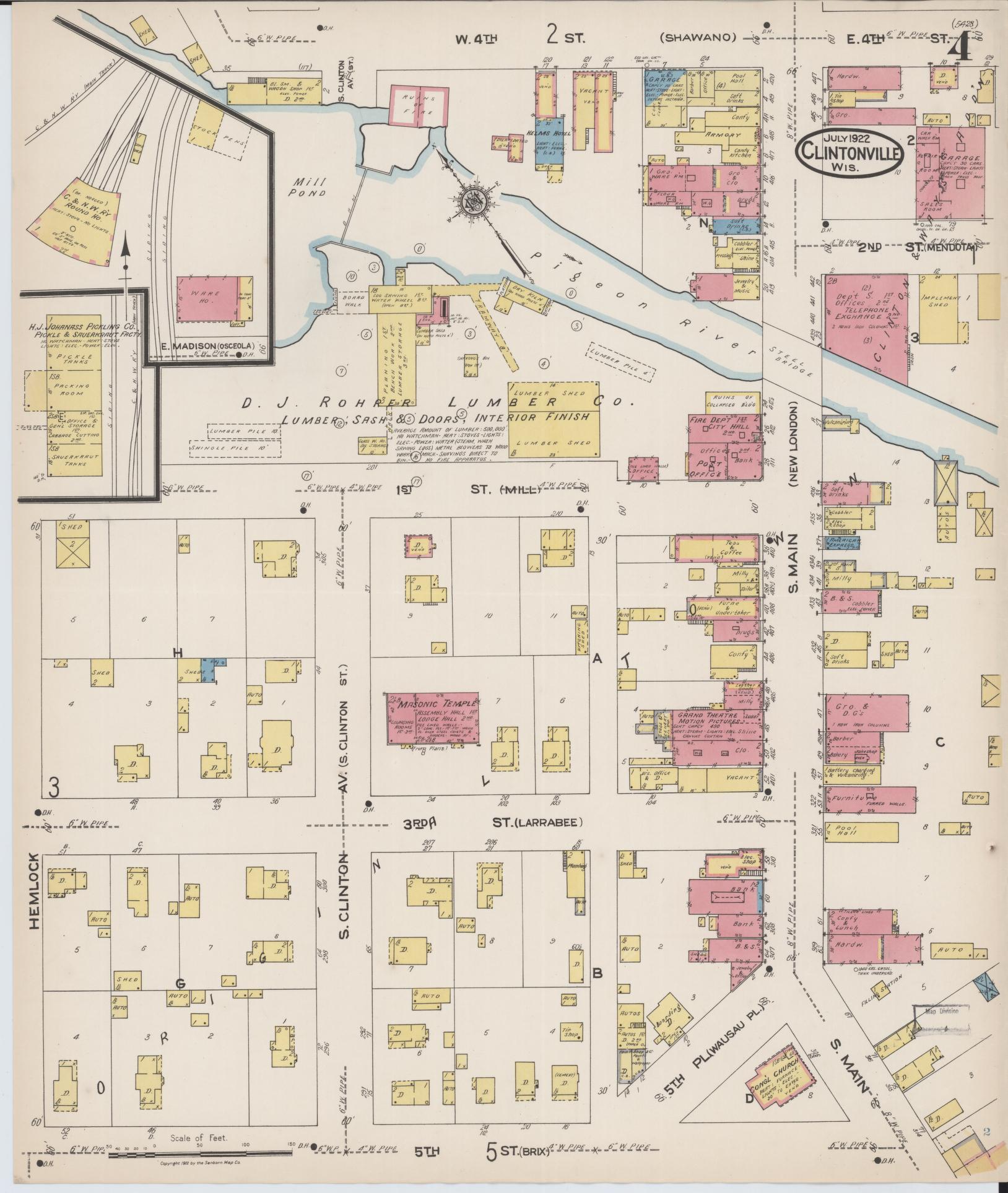 Sanborn Fire Insurance Map from Clintonville, Waupaca County, Wisconsin (1922), Sheet #0004 - Complete Map Set gallery image, historic Sanborn map, vintage wall art, Wisconsin Wisconsin