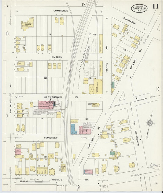 Sanborn Fire Insurance Map from Garfield, Bergen County, New Jersey (1910), Sheet #0011 - Historic Sanborn Fire Insurance Map Print, vintage old map wall art, antique decor, genealogy gift, New Jersey New Jersey map