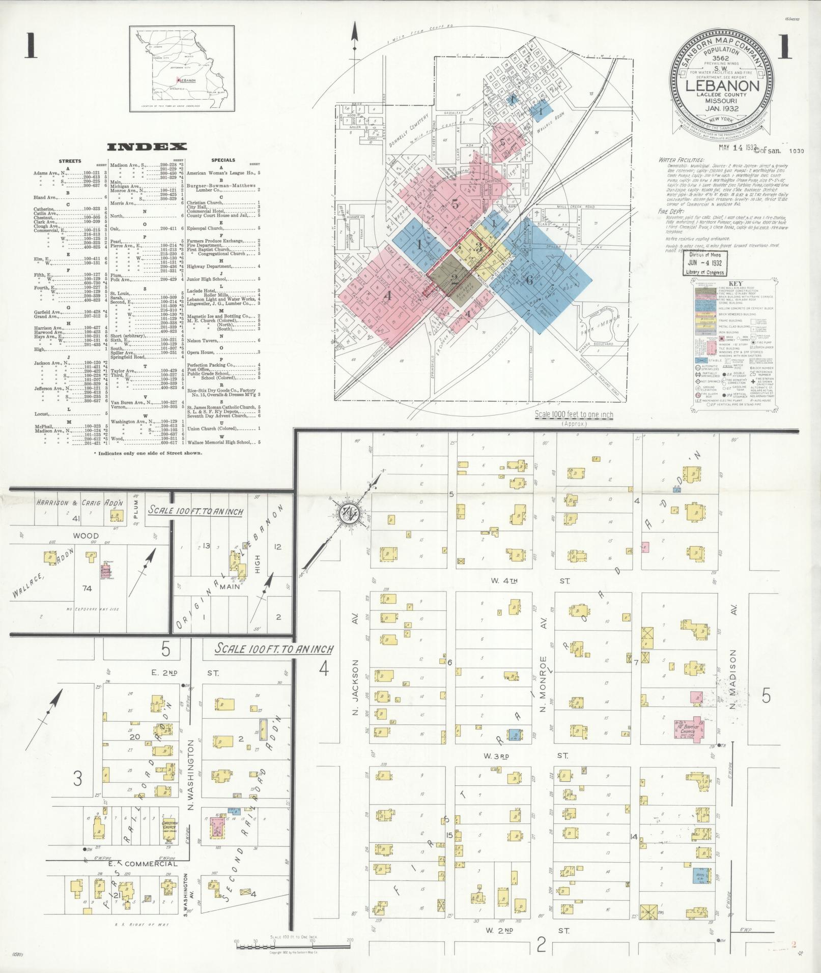 Sanborn Fire Insurance Map from Lebanon, Laclede County, Missouri. (1932) – Historic Sanborn Fire Insurance Map Print