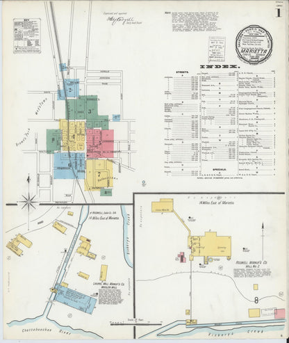 Sanborn Fire Insurance Map from Marietta, Cobb County, Georgia (1900), Sheet #0001 - Complete Map Set gallery image, historic Sanborn map, vintage wall art, Georgia Georgia