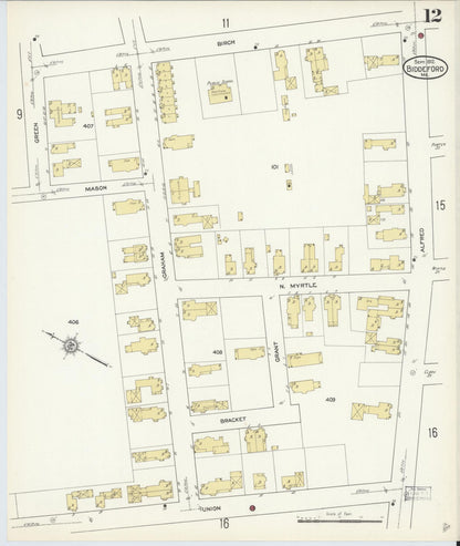 Sanborn Fire Insurance Map from Biddeford, York County, Maine (1912), Sheet #0012 - Complete Map Set gallery image, historic Sanborn map, vintage wall art, Maine Maine