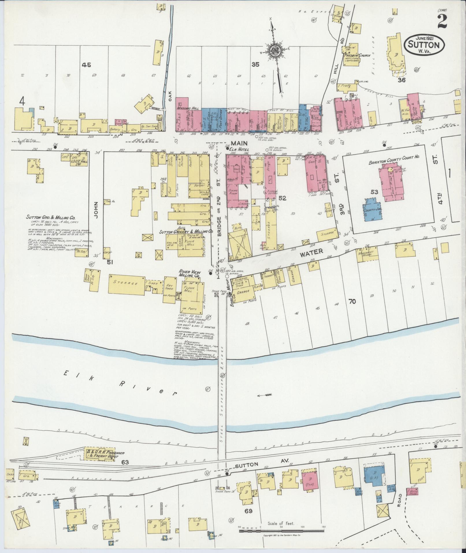 Sanborn Fire Insurance Map from Sutton, Braxton County, West Virginia (1921), Sheet #0002 - Complete Map Set gallery image, historic Sanborn map, vintage wall art, West Virginia West Virginia