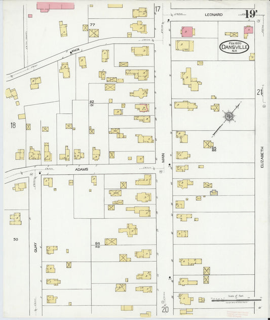 Sanborn Fire Insurance Map from Dansville, Livingston County, New York (1920), Sheet #0019 - Historic Sanborn Fire Insurance Map Print, vintage old map wall art, antique decor, genealogy gift, New York New York map