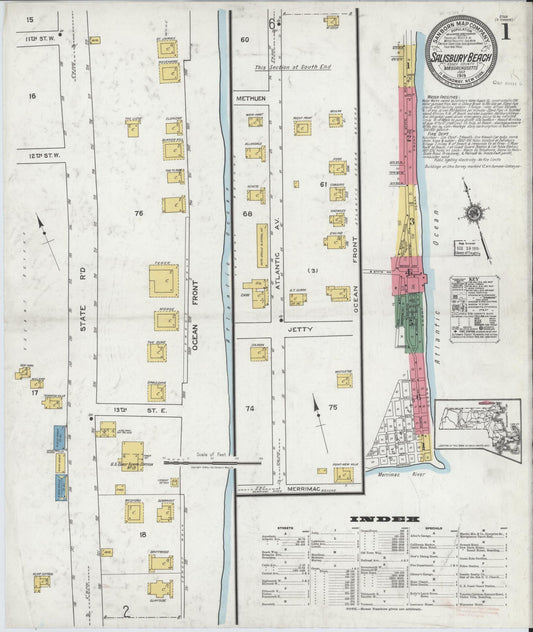 Sanborn Fire Insurance Map from Salisbury, Essex County, Massachusetts (1919), Sheet #0001 - Historic Sanborn Fire Insurance Map Print, vintage old map wall art, antique decor, genealogy gift, Massachusetts Massachusetts map