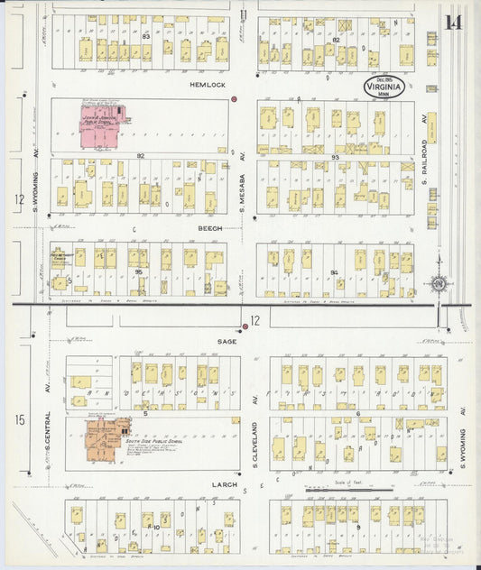 Sanborn Fire Insurance Map from Virginia, Saint Louis County, Minnesota (1915), Sheet #0014 - Historic Sanborn Fire Insurance Map Print, vintage old map wall art, antique decor, genealogy gift, Minnesota Minnesota map